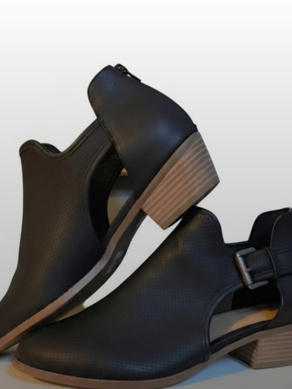 Lane Bryant Black Cutout Ankle Booties with Tan Stack Heel NWT